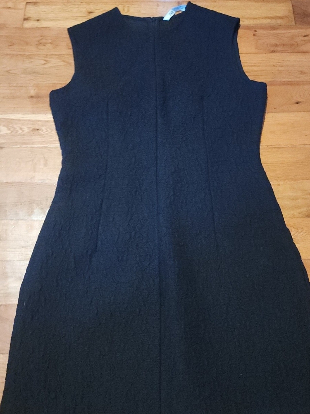 Zara Black Textured Midi Dress - Sleeveless Sheath